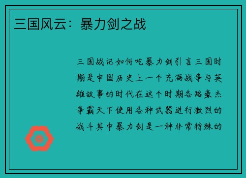 三国风云：暴力剑之战